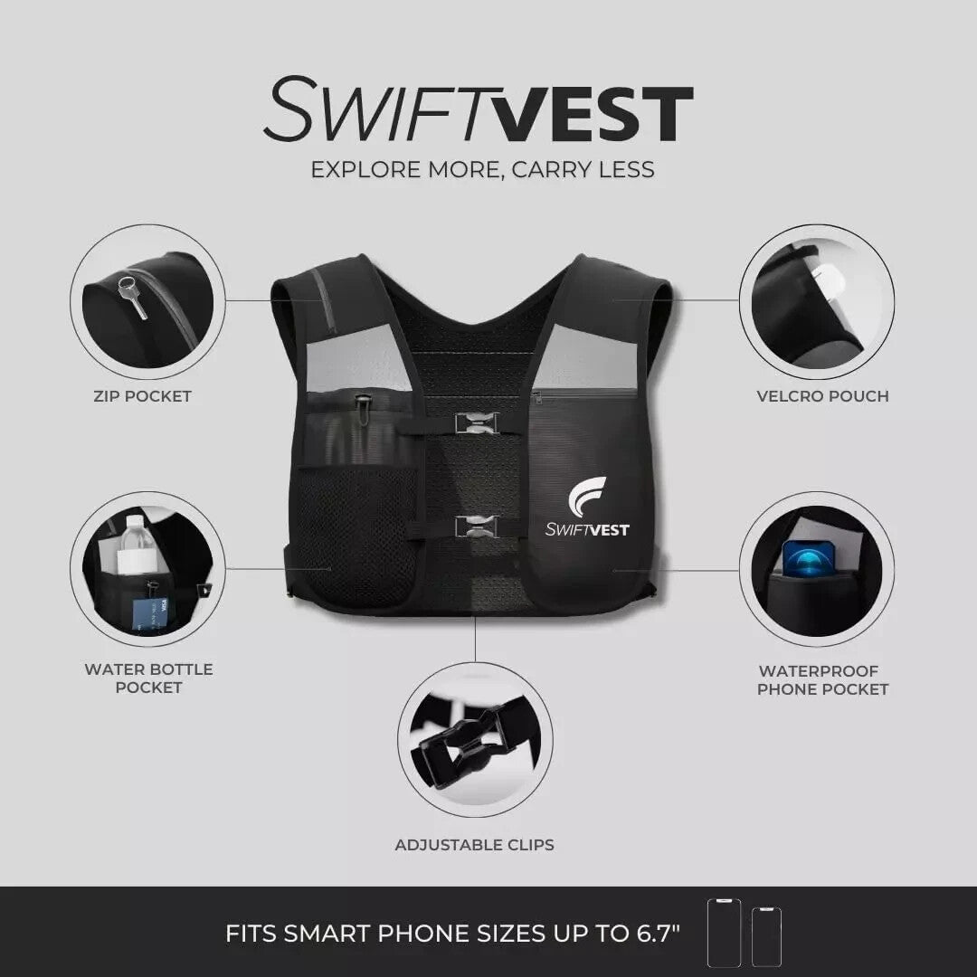 SWIFTVEST Running Phone Holder Vest | Waterproof Phone Pouch | Reflective Vest |