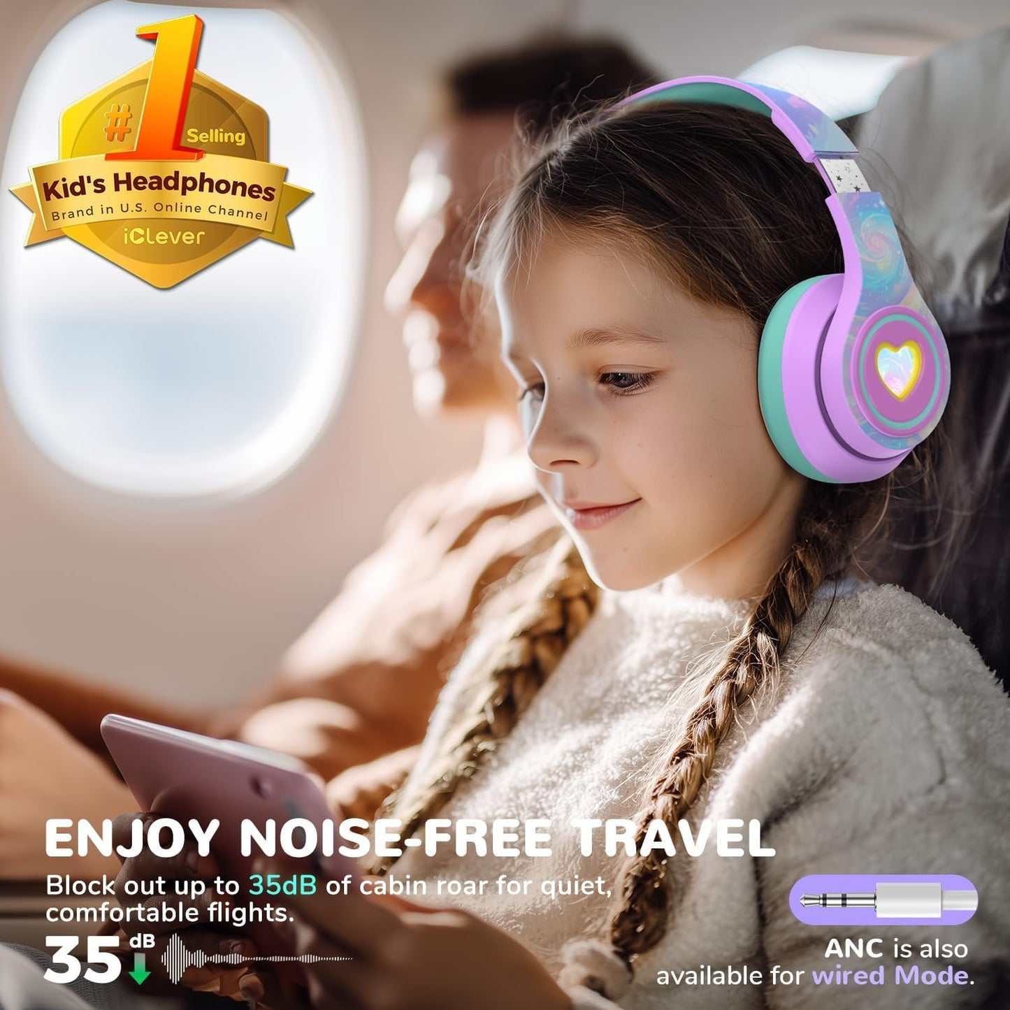 iClever Kids Active Noise Cancelling Headphones - 60 Hour Play Time - Wireless 