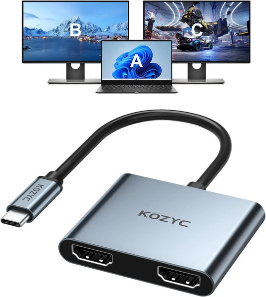 KOZYC USB C to Dual HDMI Adapter 4K@60Hz, Type C to HDMI Splitter (0-128)
