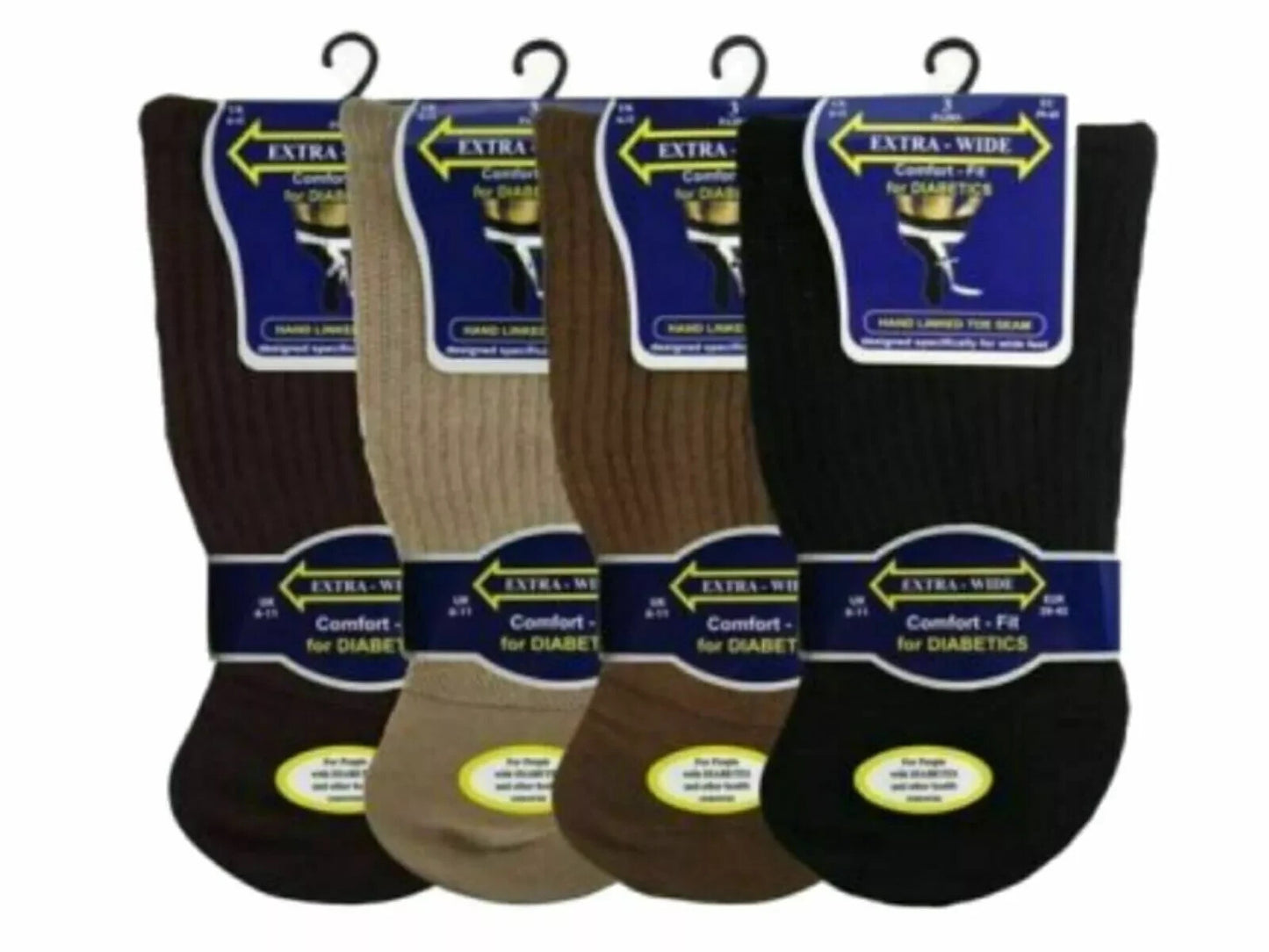 Mens Extra Wide Socks Non Elastic Diabetic Wide Cotton Rich Socks 6-11 - 3 Pairs