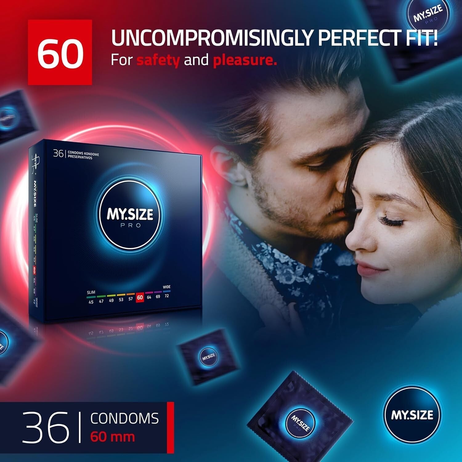 My Size Pro Condoms | 60 mm | Slim Small Snug Trim Close Fit Size | Pack of 36