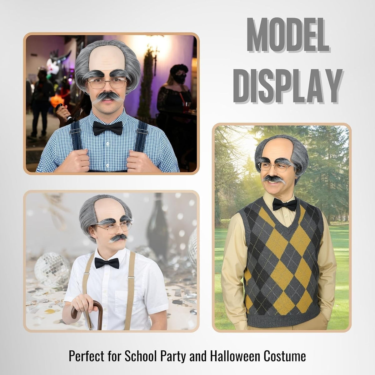 Old Man Bald Grey Wig Men Grandpa Costume Balding Cap Funny Wigs | Old Man Cost