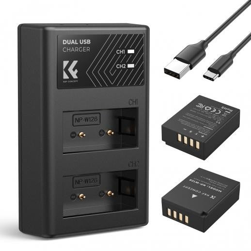 K&F Concept NP-W126 Camera Battery & Dual Charger Kit for Fujifilm XT30 XT20 A5