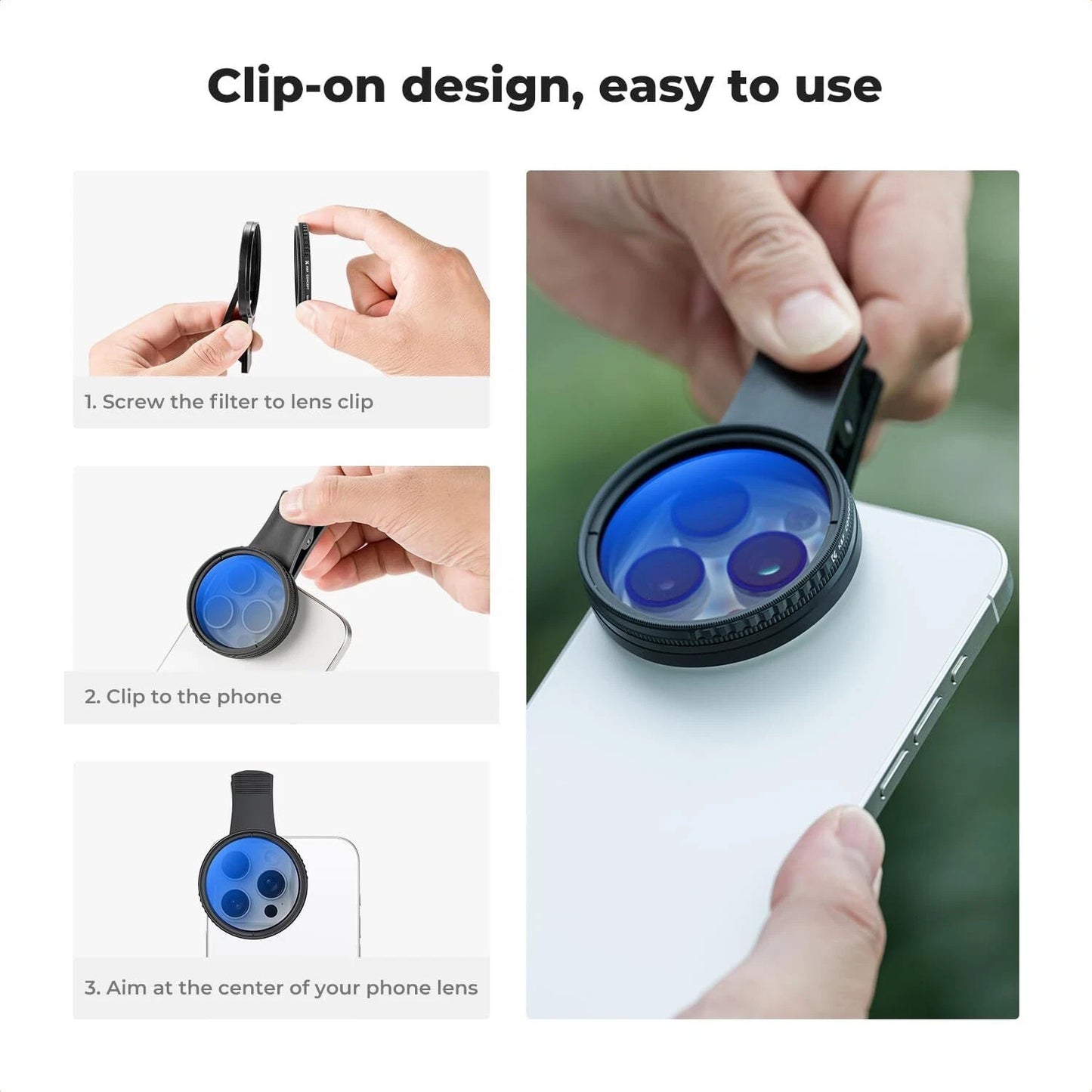 K&F Concept 52mm CPL Filters Clip-on Filter Polarizing for iPhone 17 Universal