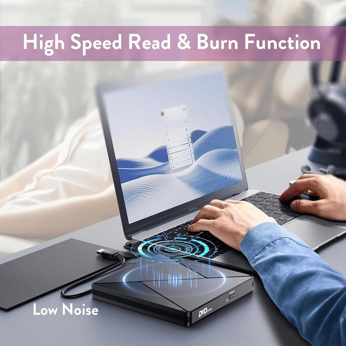 External CD DVD Drive for Laptop USB 3.0 Type-C Slim Portable Player CD DVD RW W