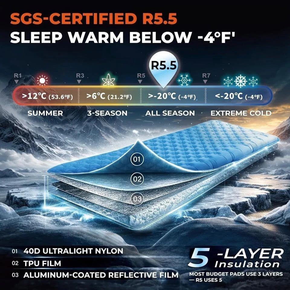 Trekology R5 Insulated Sleeping Mat - SGS-Certified 5.5 Winter Camping