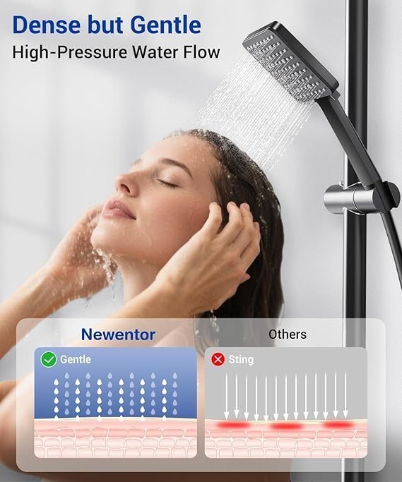Newentor High Pressure Shower Head 6 Modes Water Saving black