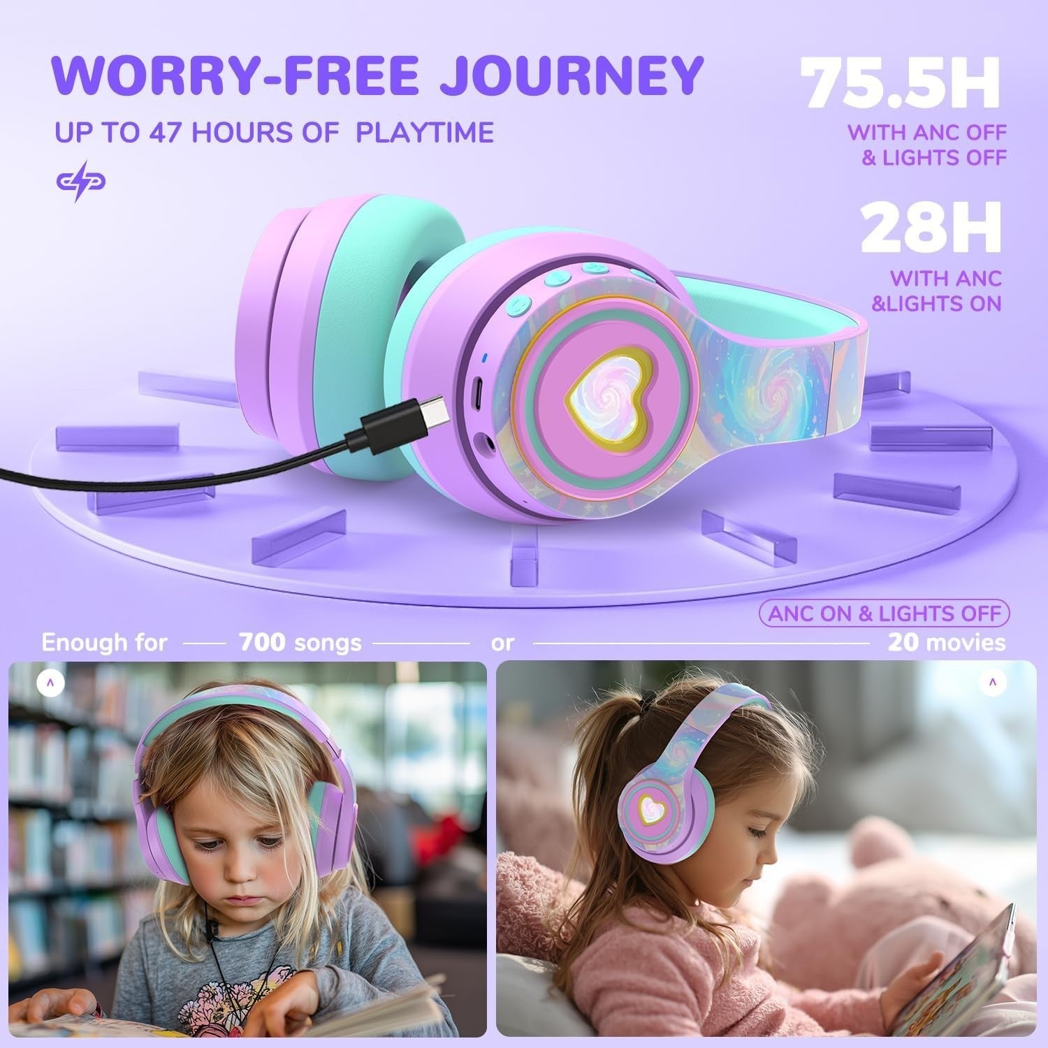 iClever Kids Active Noise Cancelling Headphones - 60 Hour Play Time - Wireless 