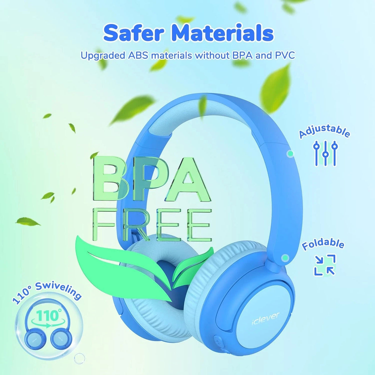 Iclever BTH22 Kids Headphones Wireless, 60H Play Time, 74/85 Dba Safe Volume