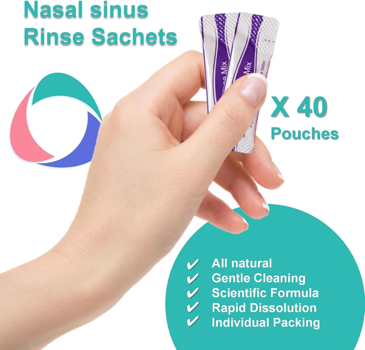 Sinus Rinse Kit 300ml Nasal Rinse Bottle Neti Pot with 40 Saline Salt Sachets UK