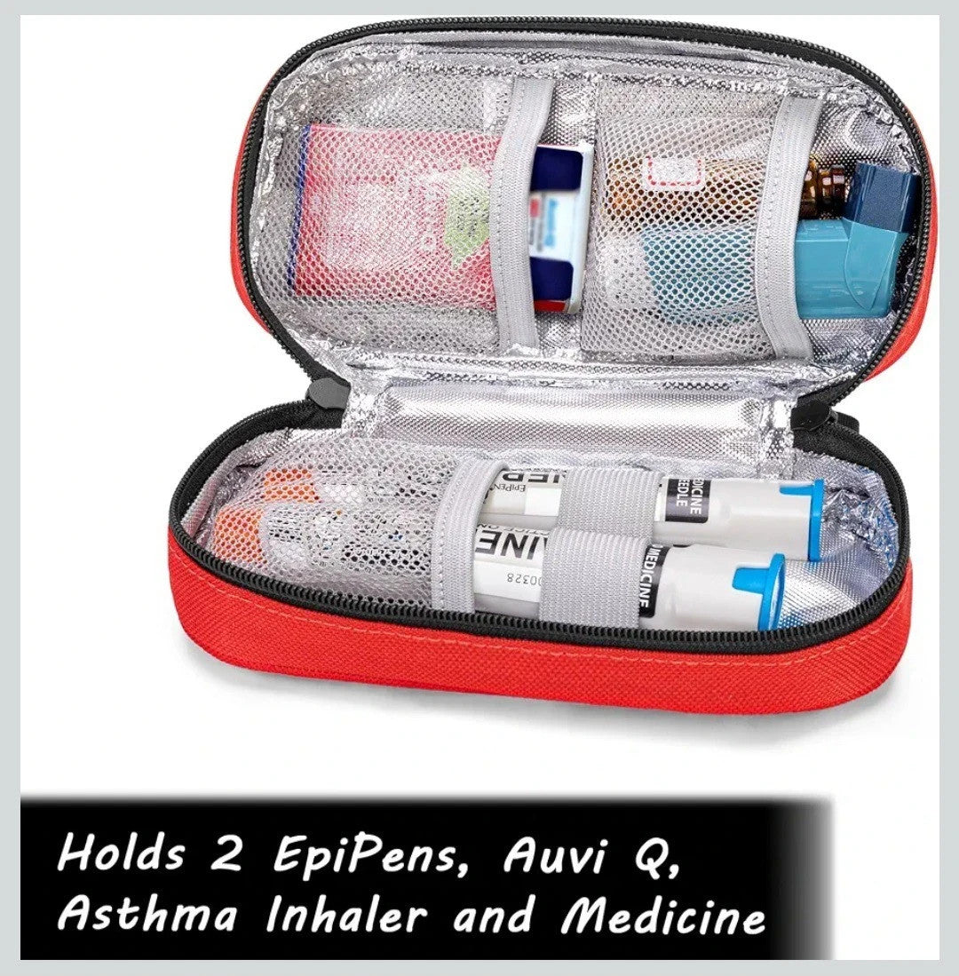 CURMIO Insulated Epipen Carrying Case, Medicine Supplies Storage Bag, Red