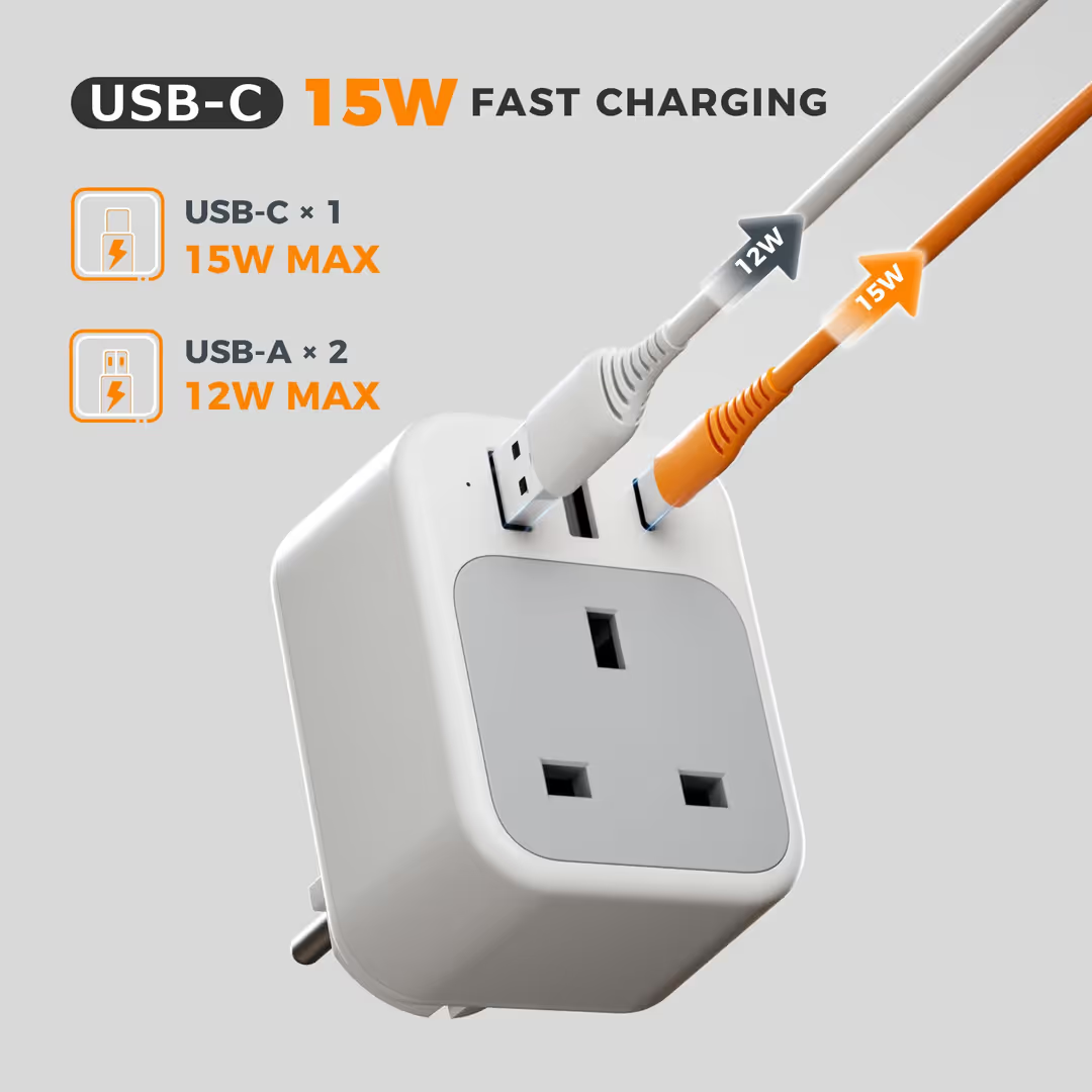 TESSAN UK to European Plug Adapter 2 Pack, USB C Travel Adapter UK to Europe wit