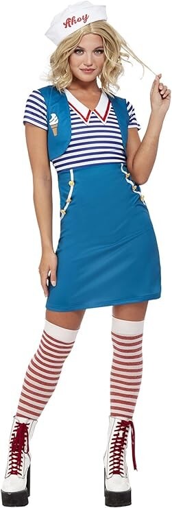 NEW Ladies Stranger Things Ice Cream Sailor Costume Smiffy's Fancy Dress - M