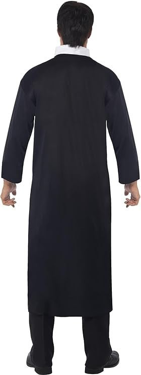 Mens Vicar Priest Costume Adult Church Father Clergyman Fancy Dress Robe