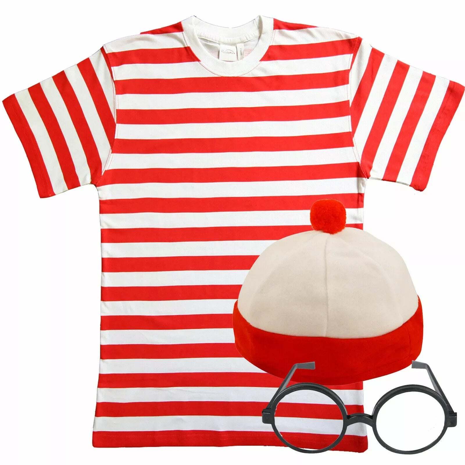 Kids Where's Wally Red & White Strips  Fancy Dress Book Day Fancy Costume 