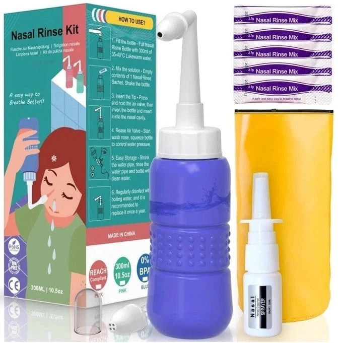 Nasal Rinse Kit – 300Ml Bottle + 5 Saline Packets – Neti Pot for Sinus Relief