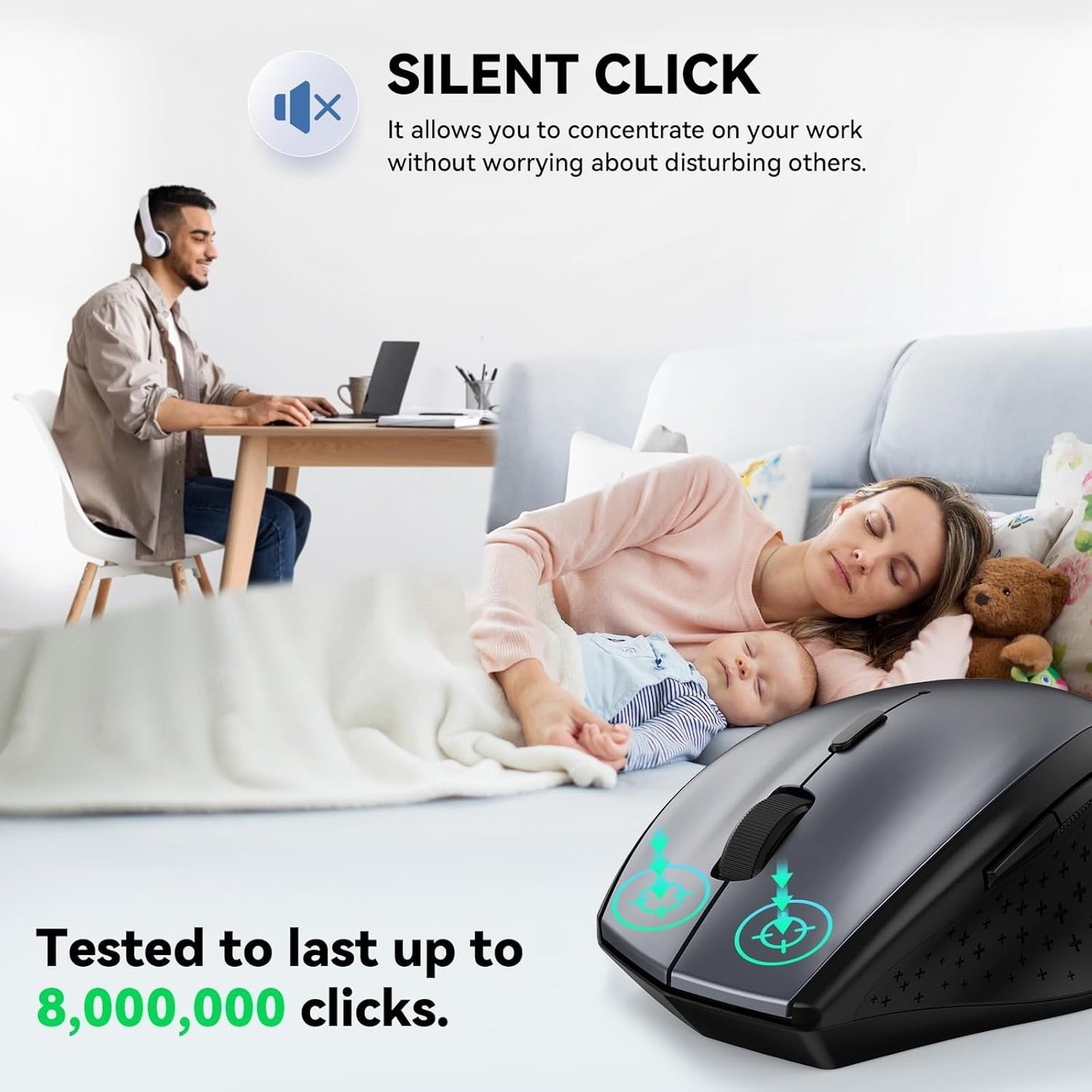 TECKNET Wireless Mouse, 2.4G USB Computer Mouse with 6-Level Adjustable 4800 DPI