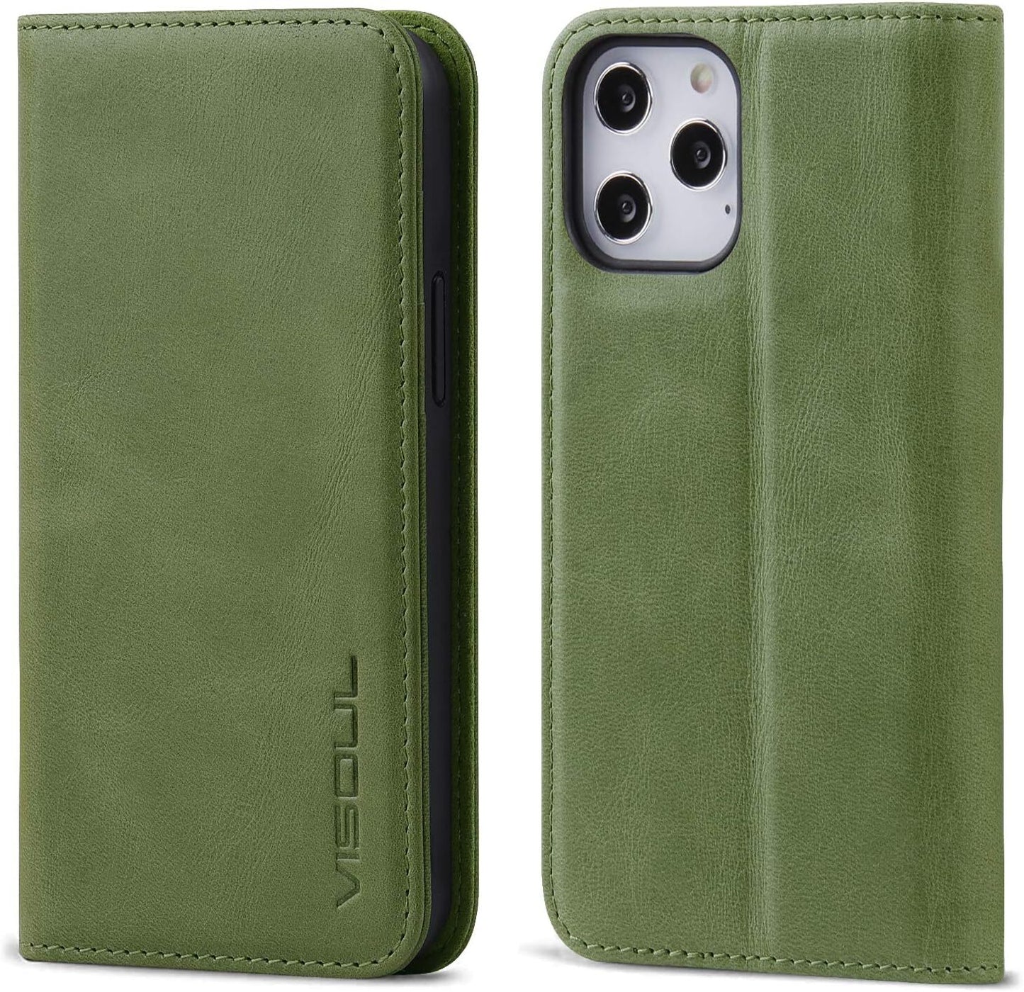 VISOUL iPhone 12 Pro Max Case,Genuine Leather Magnetic Closure Book Stand Wallet