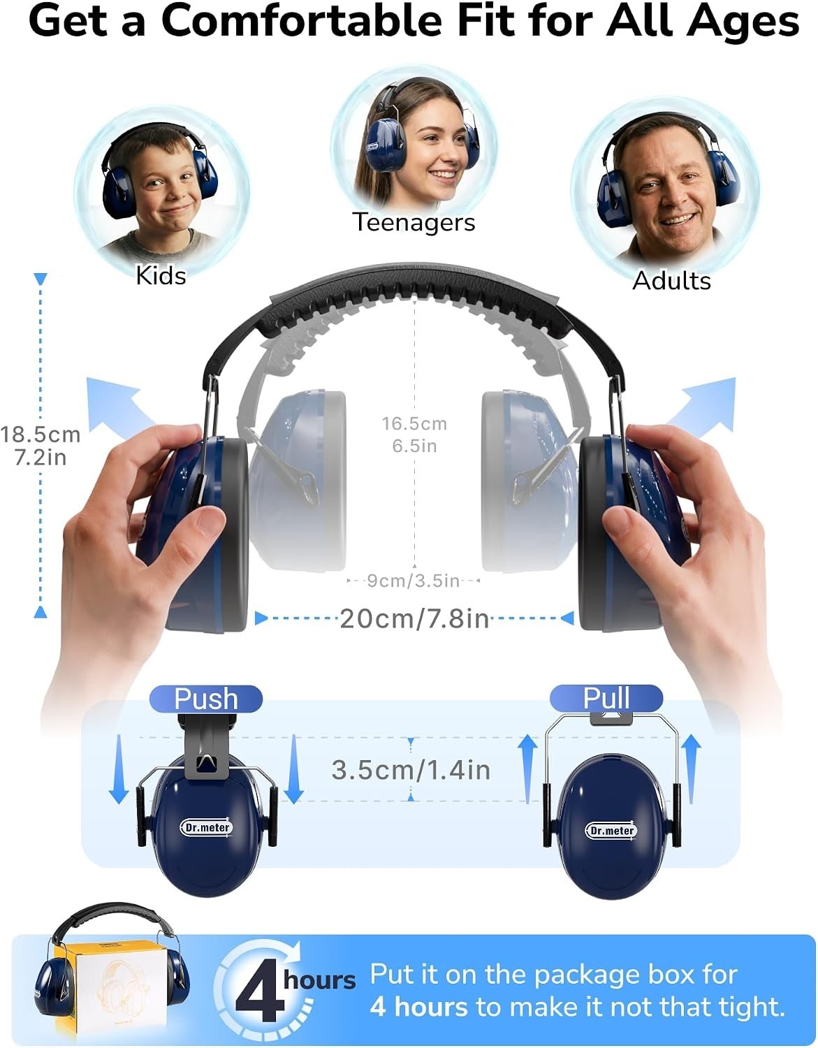 Dr.meter Ear Defenders Adults, SNR 31dB Noise Reduction 1pack, Blue