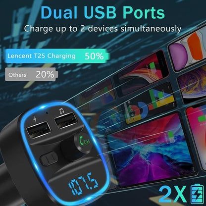 LENCENT FM Transmitter, Bluetooth Wireless Radio Adapter Car Kit with 2 USB