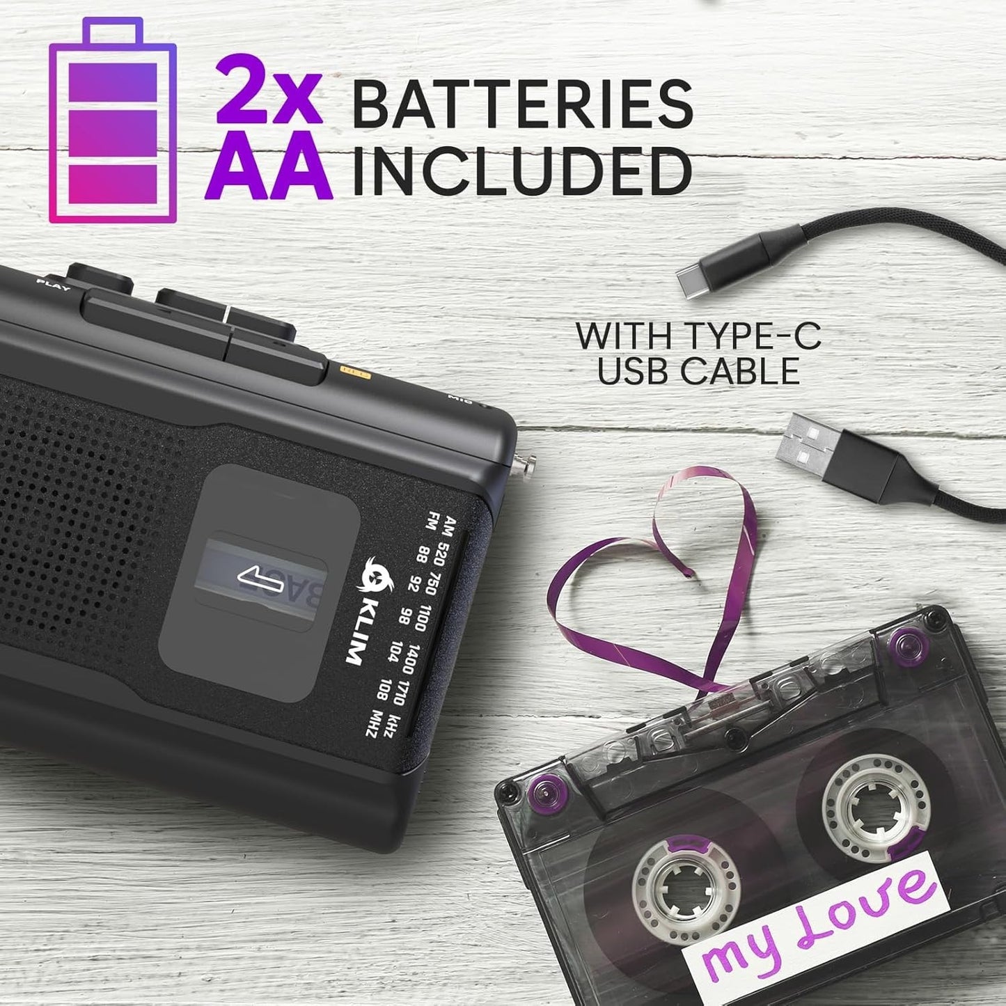 Klim K8 Portable Cassette Player and AM/FM Radio with Built-In Earphones