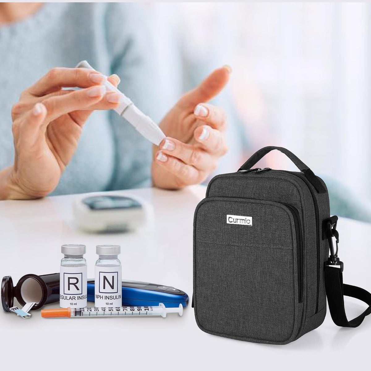 CURMIO Insulin Cooler Travel Case, Diabetes Supplies Bag, with Shoulder Strap