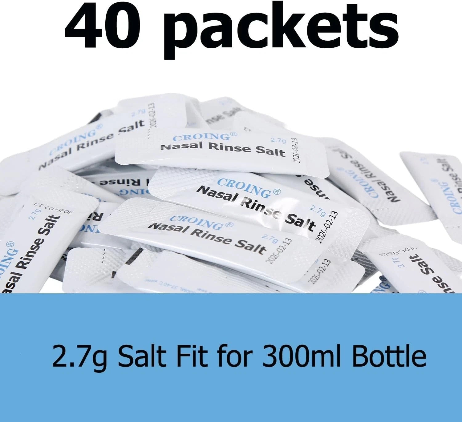 CROING 40 x Sinus Rinse Mix + 1x Nasal Wash Bottle (300ml), Neti Pot Kit, Nasal