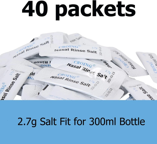 CROING 40 x Sinus Rinse Mix + 1x Nasal Wash Bottle (300ml), Neti Pot Kit, Nasal