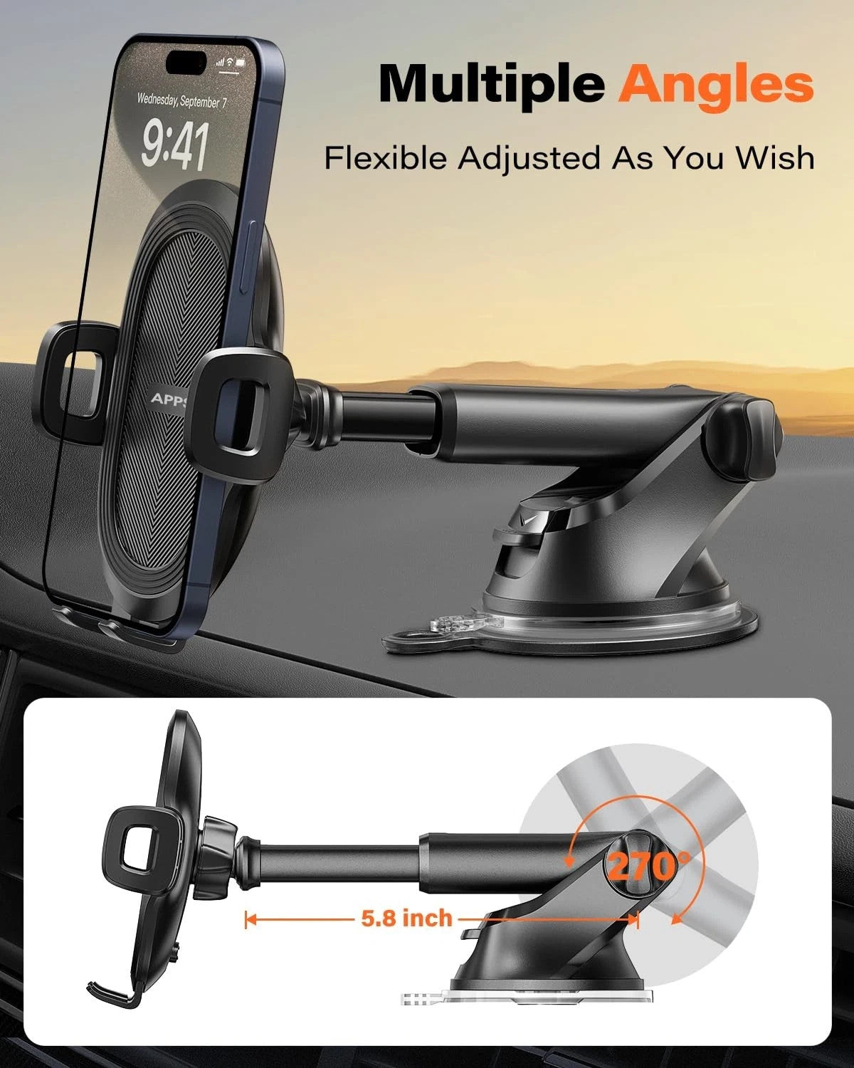 APPS2Car Car Phone Holder Dashboard Windscreen Sturdy Suction Cup Mount 360°
