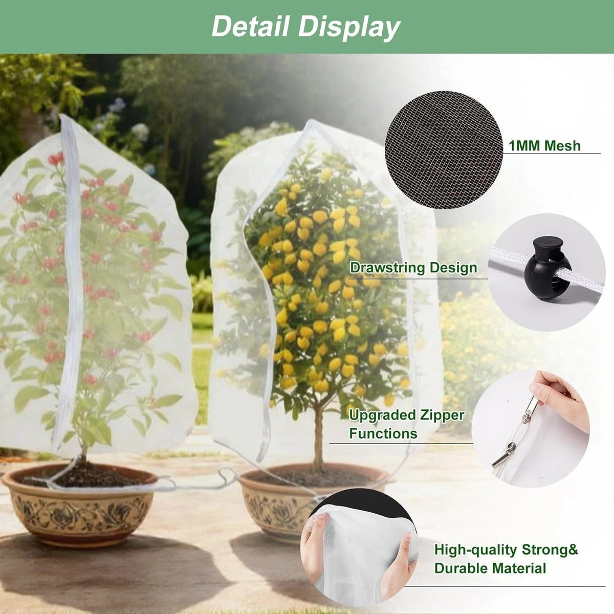 2 Pack Fruit Tree Insect Net Covers 100x150cm Fine Mesh with Zipper & Drawstring