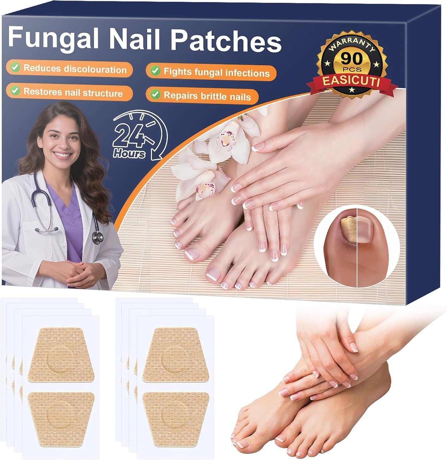 EASICUTI Fungal Nail Patches, 90 PCS Toenail Fungus Treatment Extra Strong, Over