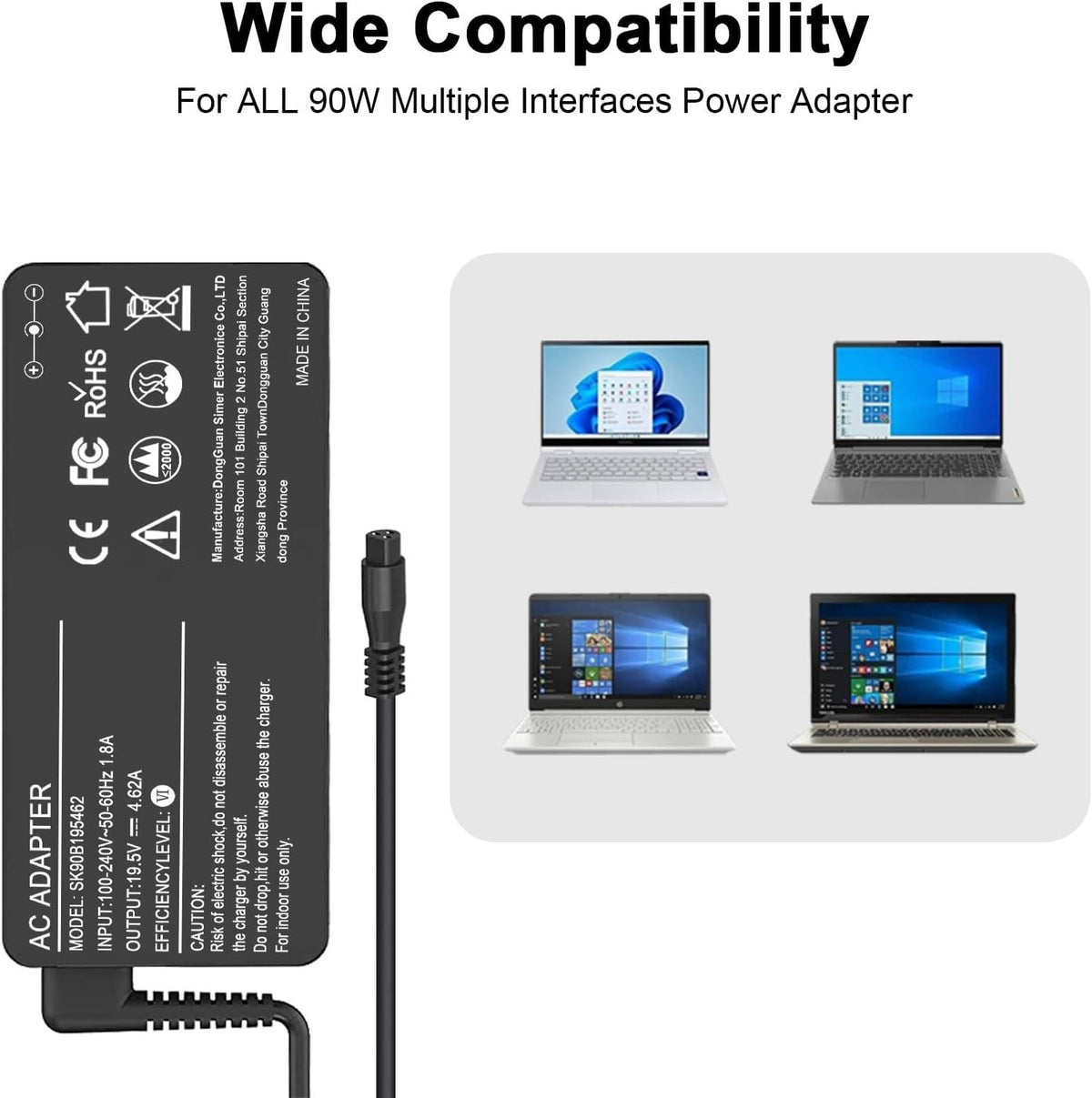 90W Laptop Charger for Asus Dell HP Acer Lenovo IBM Toshiba Samsung Sony Fujitsu