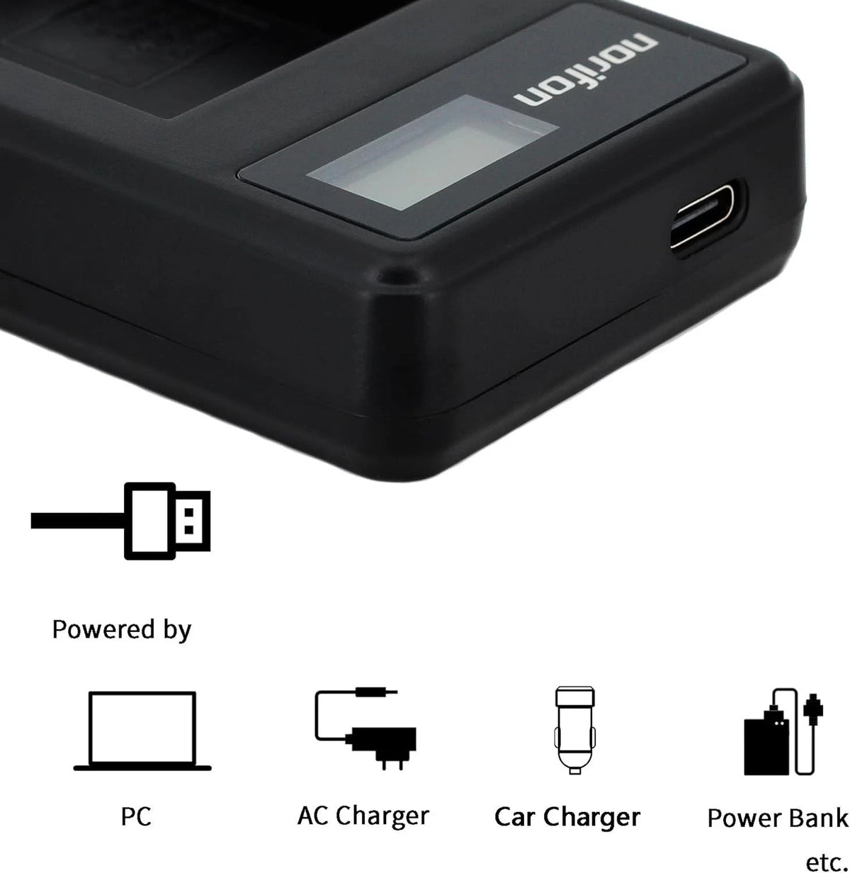 Charger for Sony HDR-AZ1 - Norifon NP-BY1 LCD USB