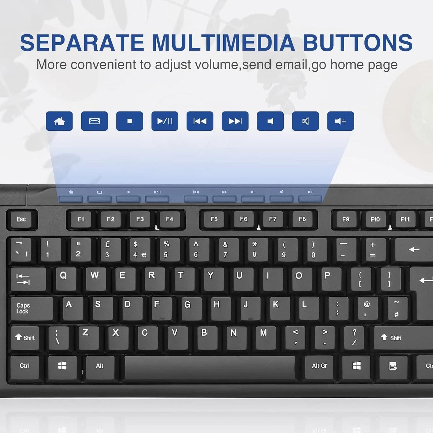 Rii RK907 USB Wired Keyboard Full Size Office Keyboard Compatible with Mac PC Ta