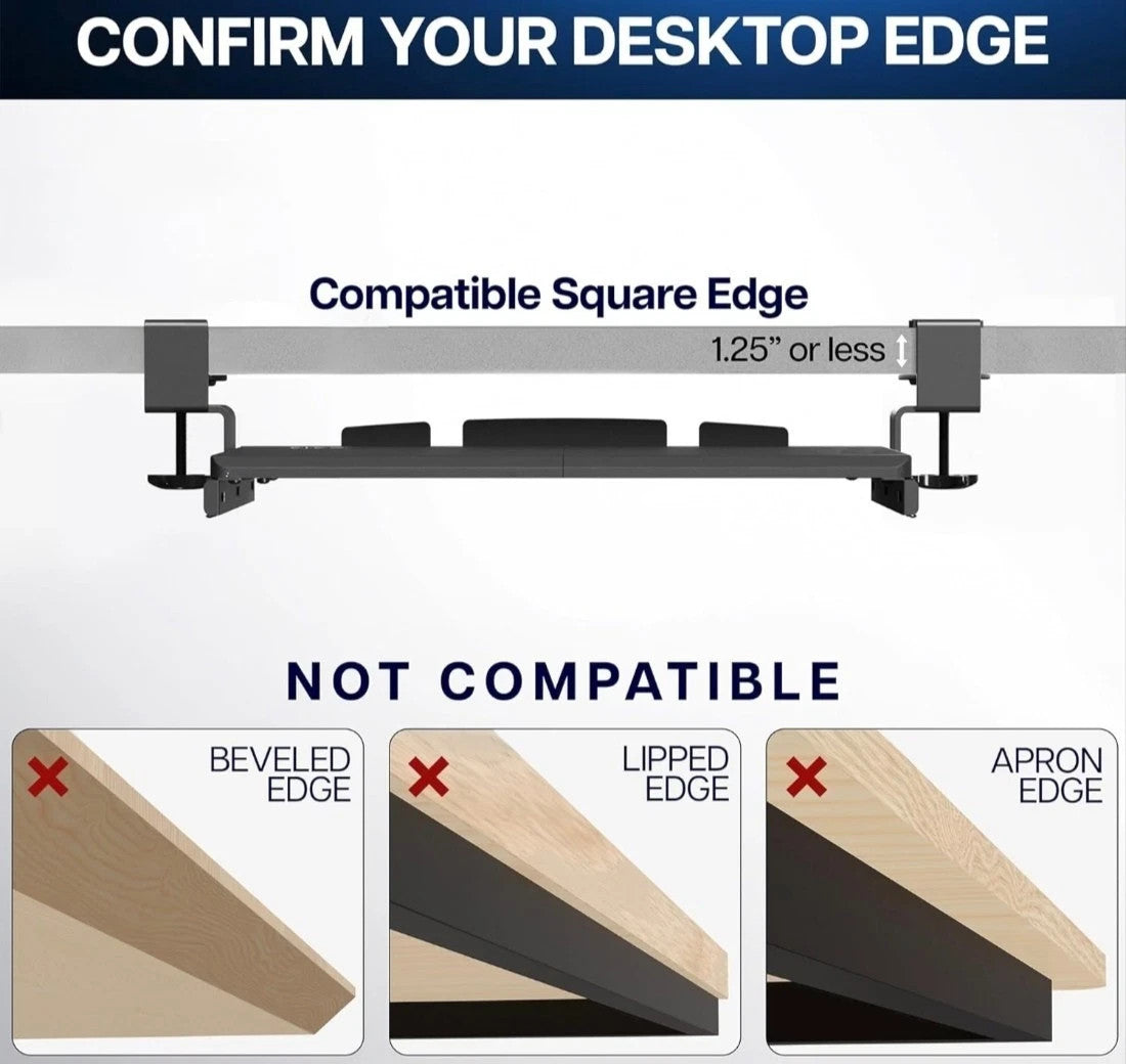 VIVO Black Clamp-On Small Keyboard Tray Mount-KB05ES 20x11" Sturdy New