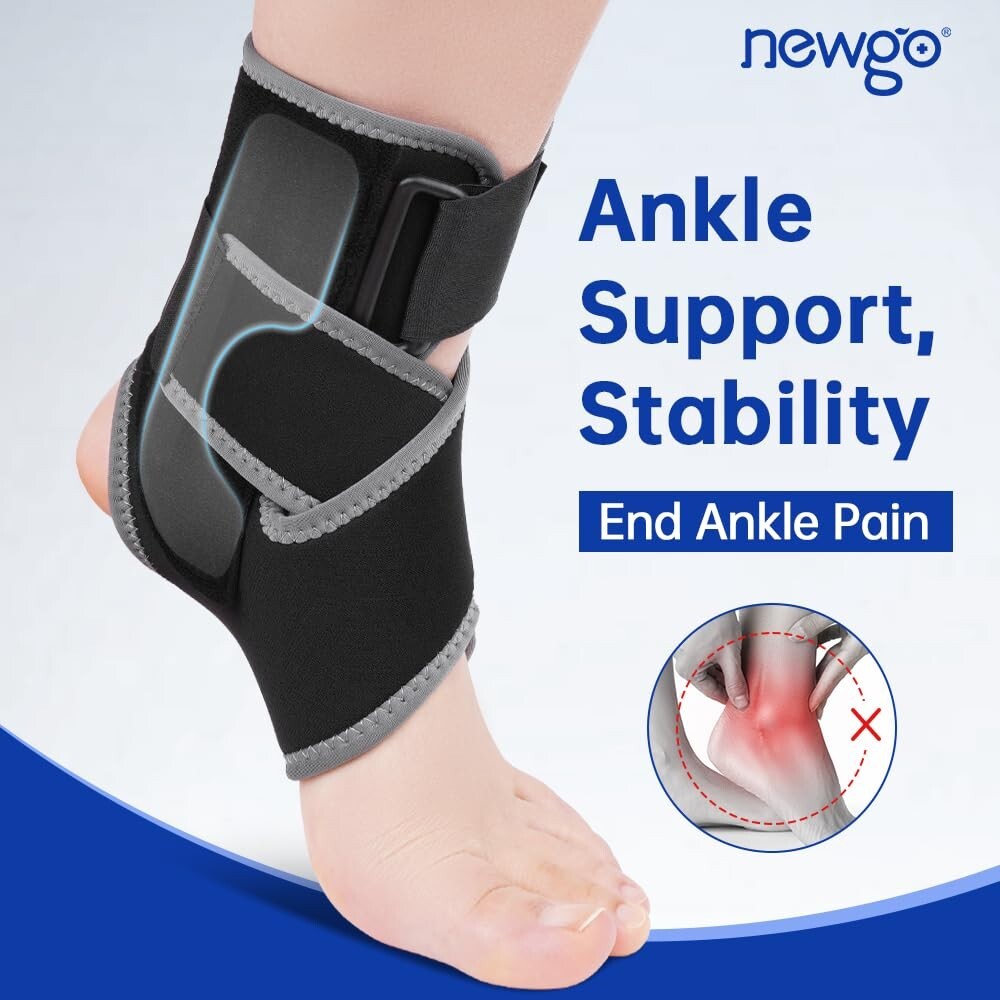 NEWGO Ankle Brace, Ankle Support Brace for Sprained Ankle with Plastic Support