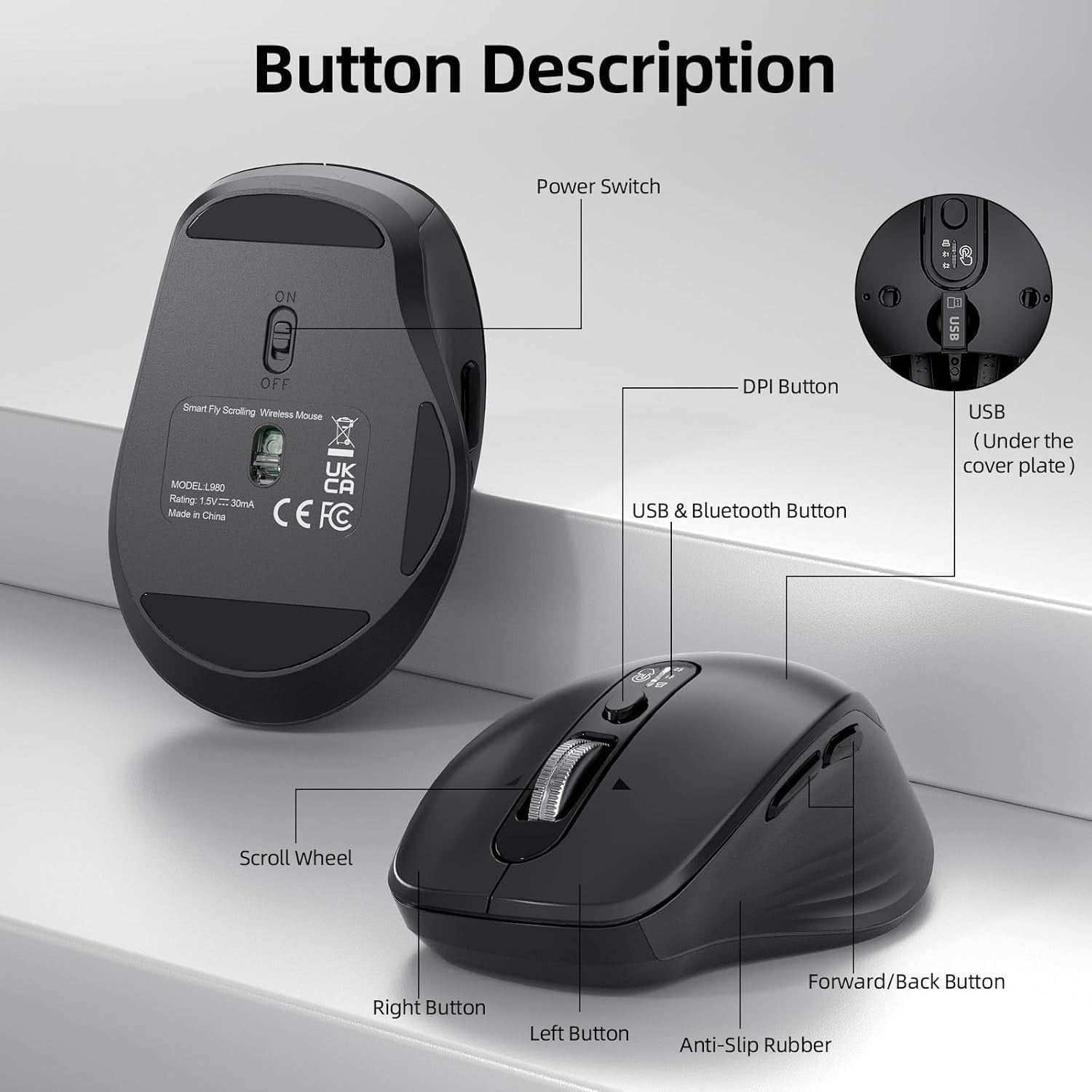 INFINMIND Wireless Bluetooth Mouse Multi-Device Rechargeable Ergonomic