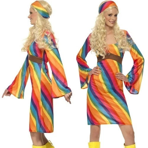 Ladies 60s 1960s Rainbow Hippy Fancy Dress Costume Hippie Lady Outfit by Smiffys