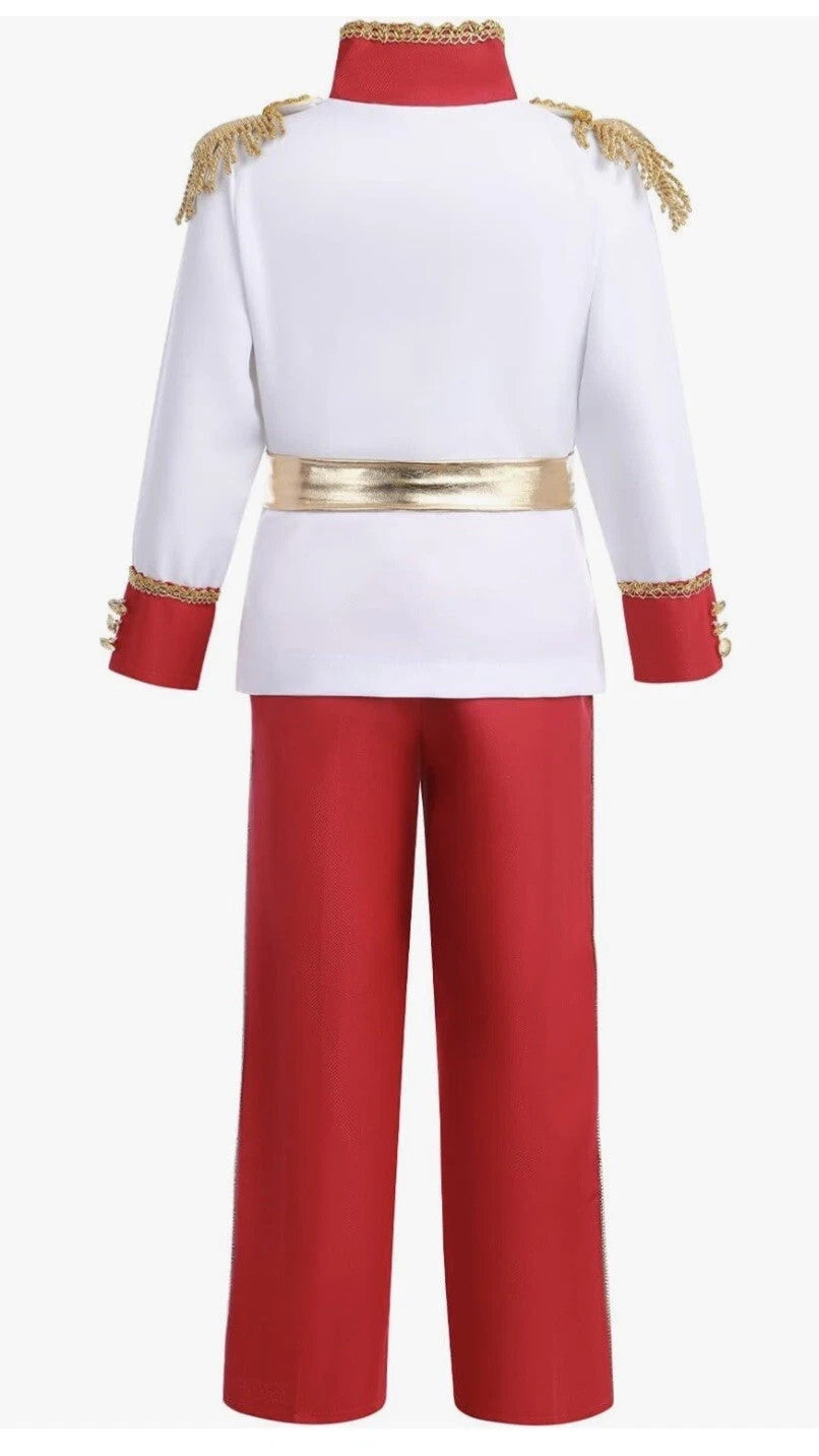 Boys White/Red/Gold Prince Charming Fancy Dress Costume With rose Age 10-12 Yrs