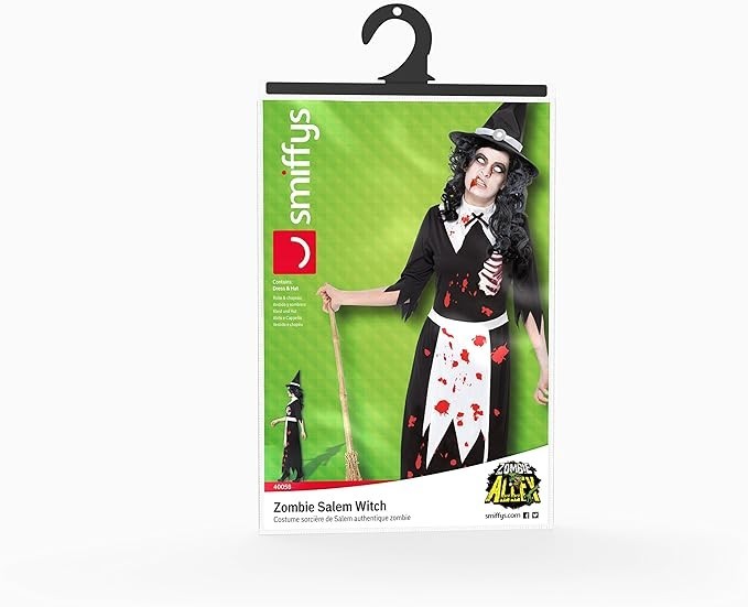 Ladies Zombie Salem Witch Fancy Dress Costume Halloween Size S Uk 8-10