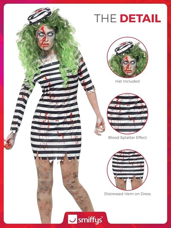 NEW Zombie Jail Bird with Dress & Hat Ladies Halloween Fancy Dress Costume - Med
