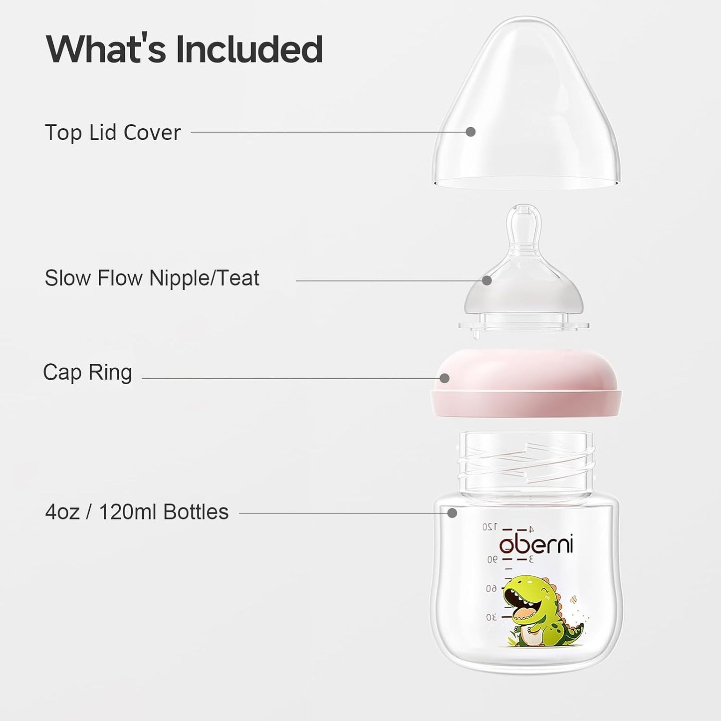 Oberni Baby Bottles with Size S Slow Flow Breast-Like Soft Teat for 0M+ 120ML X2