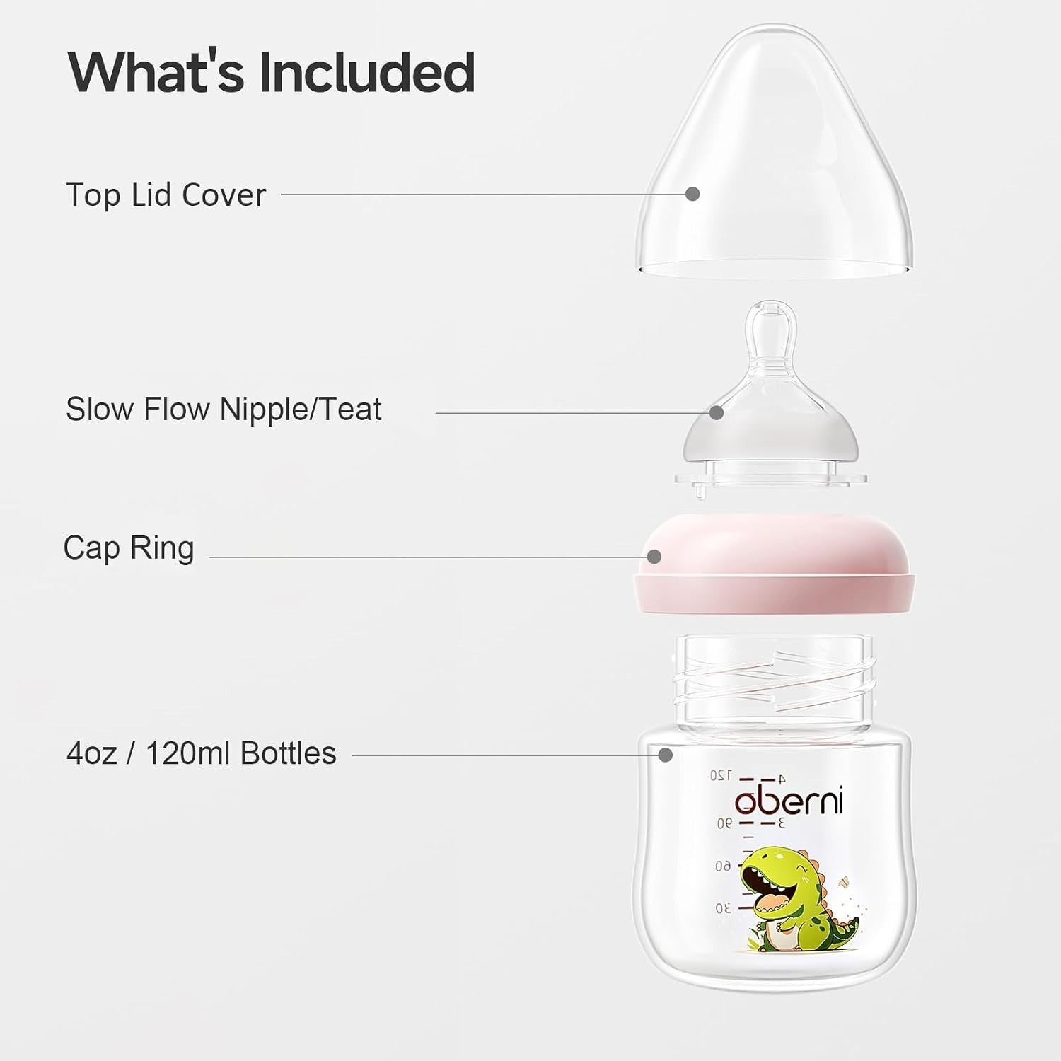 Oberni Baby Bottles with Size S Slow Flow Breast-Like Soft Teat for 0M+ 120ML X2