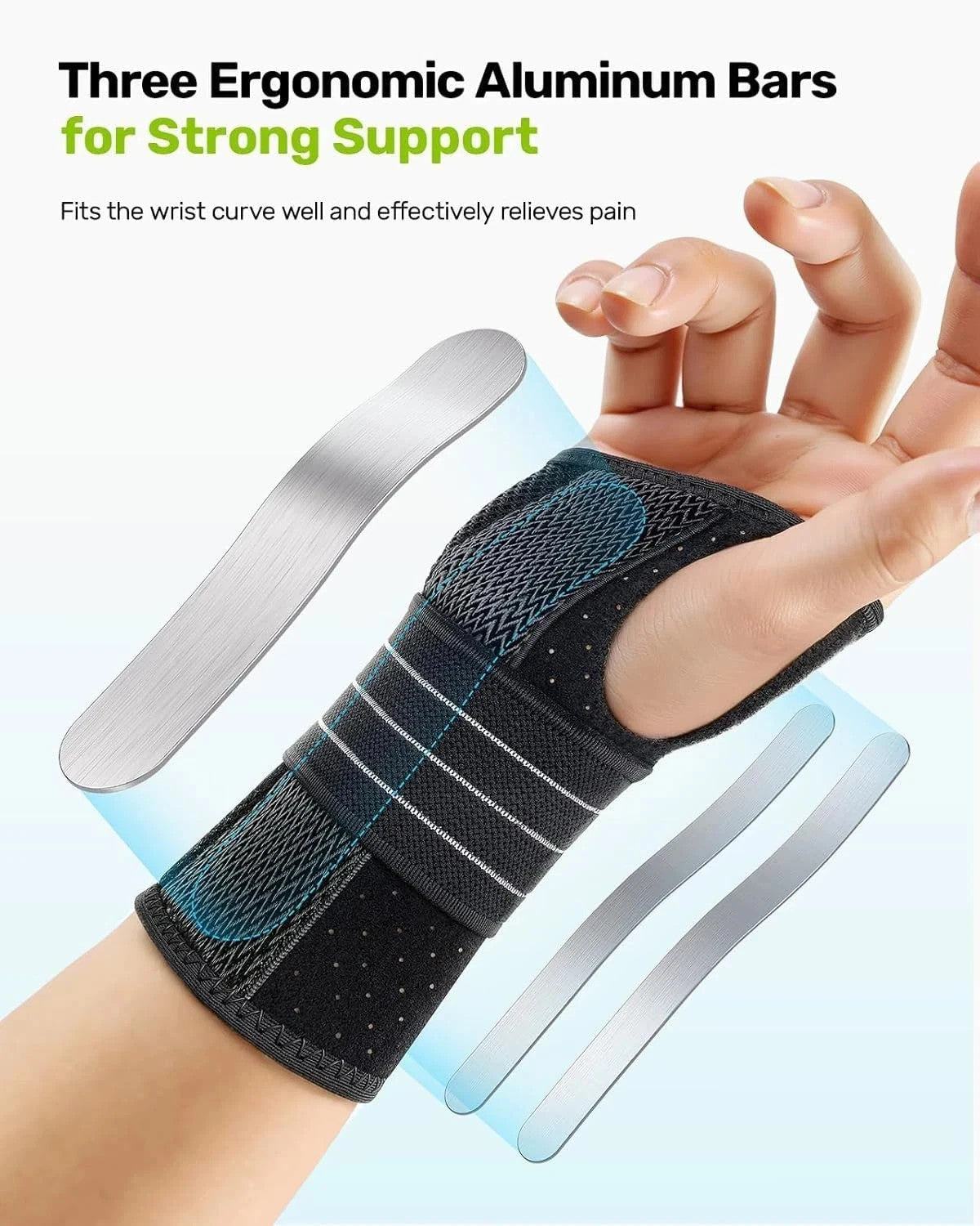 Rakiie Breathable Wrist Support Brace with 3 Metal Splints - Right Hand