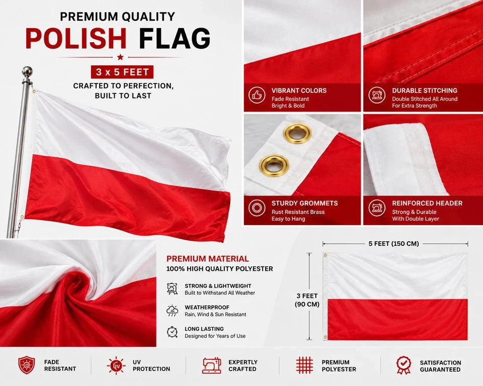 LARGE 5ft x 3ft Poland Polish Polska Flag Football Olympic Supporter Europe Fans