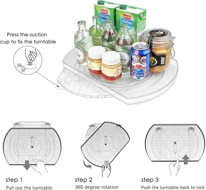1 Piece Clear Lazy Susan Rotating Turntable Spicy Rack Fridge Organiser 16.5"