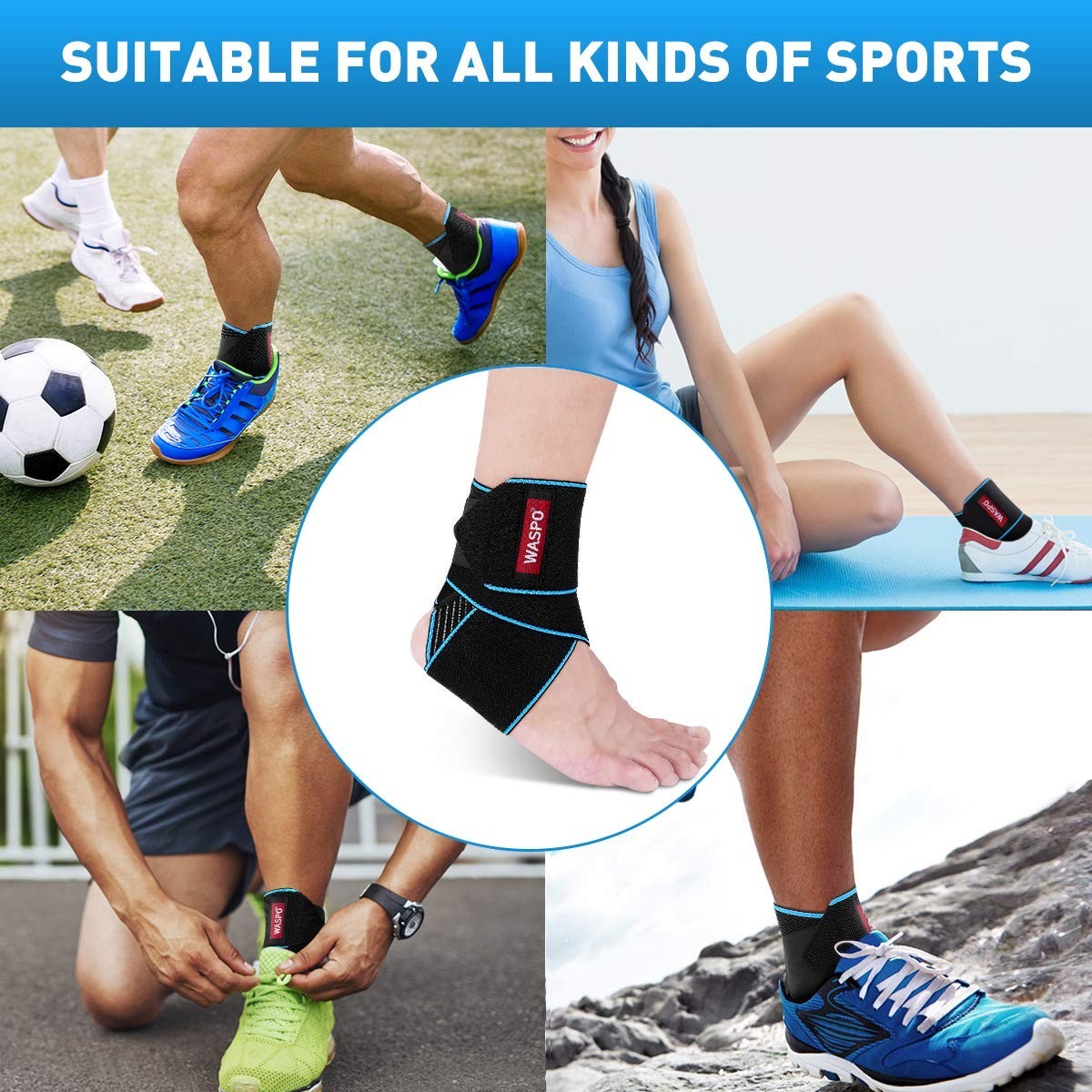 WASPO Ankle Support Brace Adjustable Ankle Brace Wrap Strap for Sports Protect
