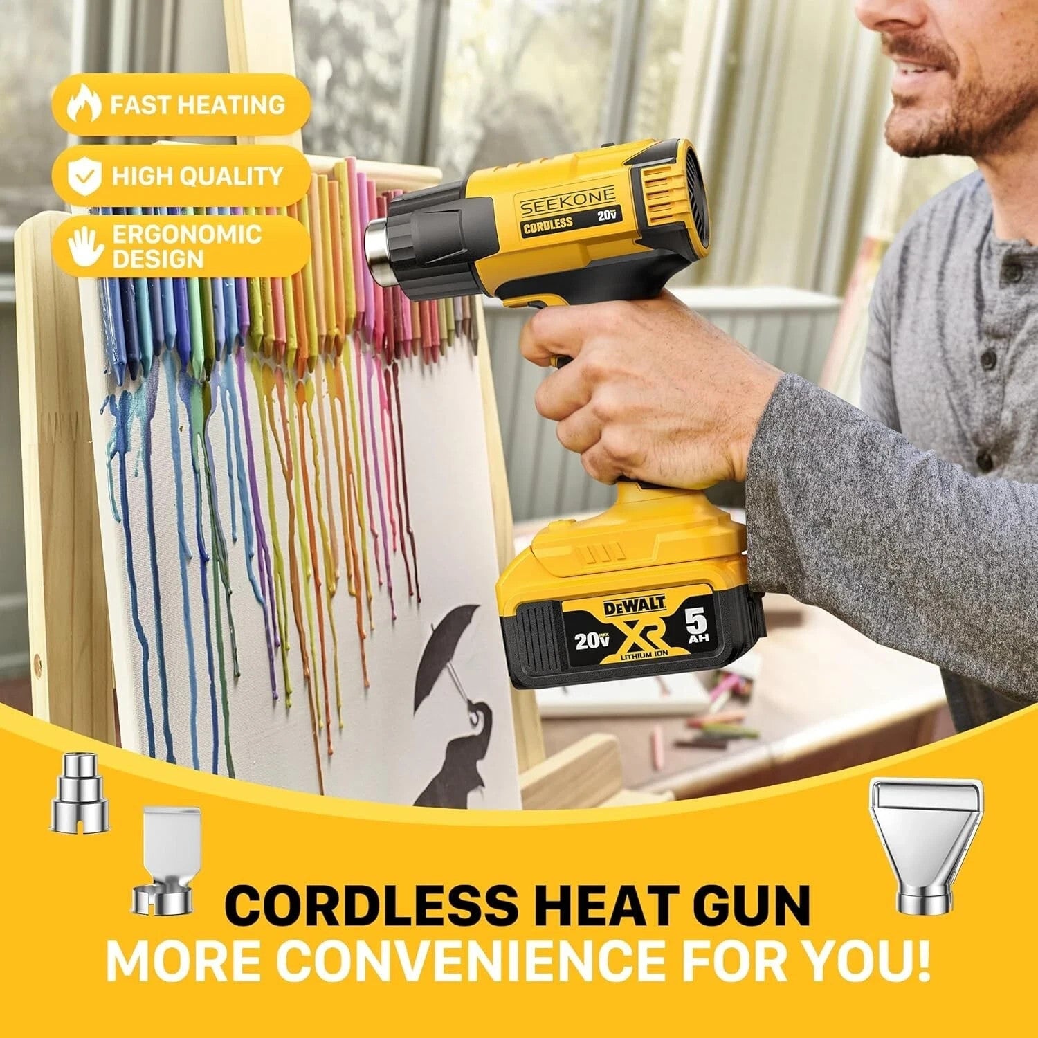 Seekone Cordless Dual Temperature Heat Gun for Dewalt 20V Battery [Not Included]