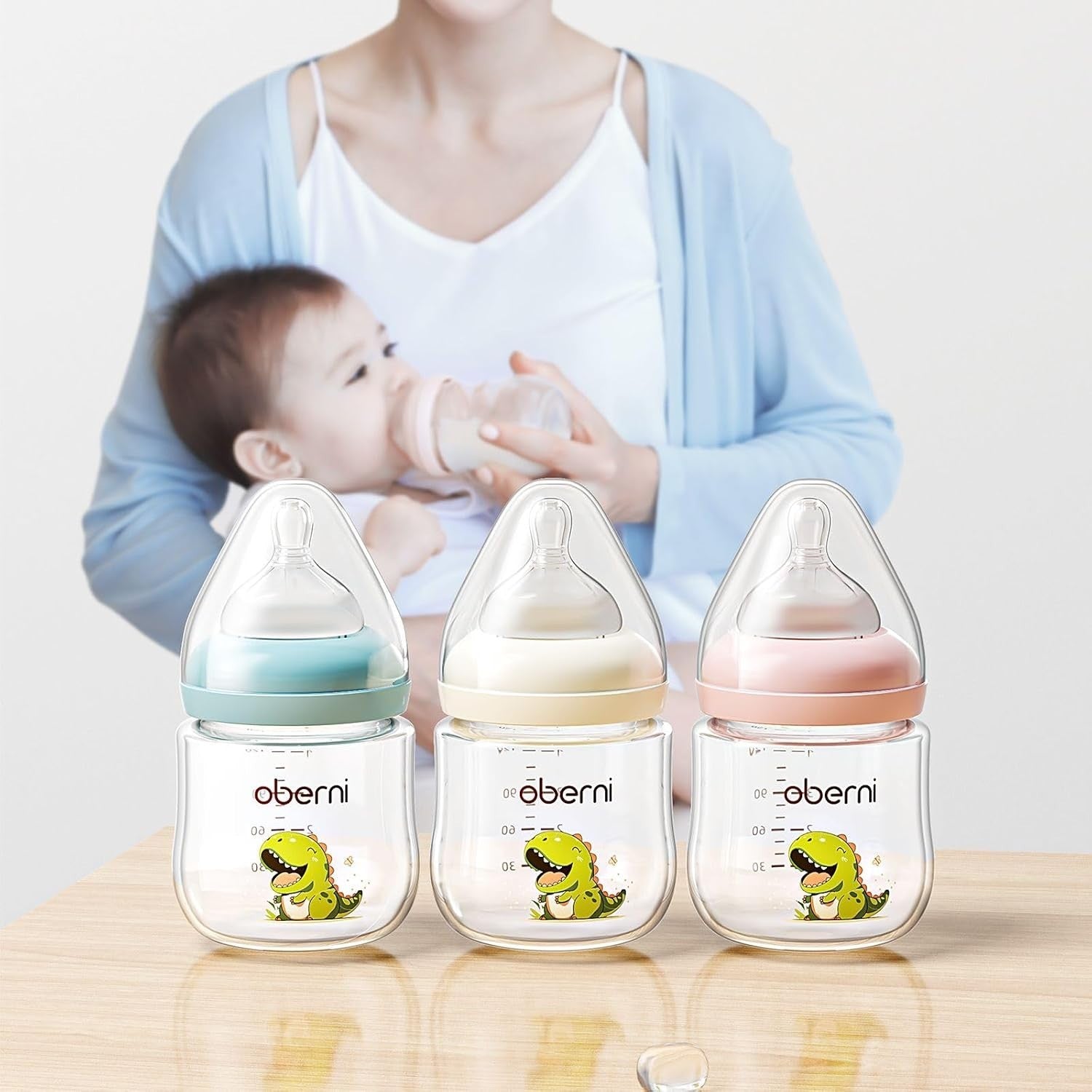 Oberni Baby Bottles with Size S Slow Flow Breast-Like Soft Teat for 0M+ 120ML X2