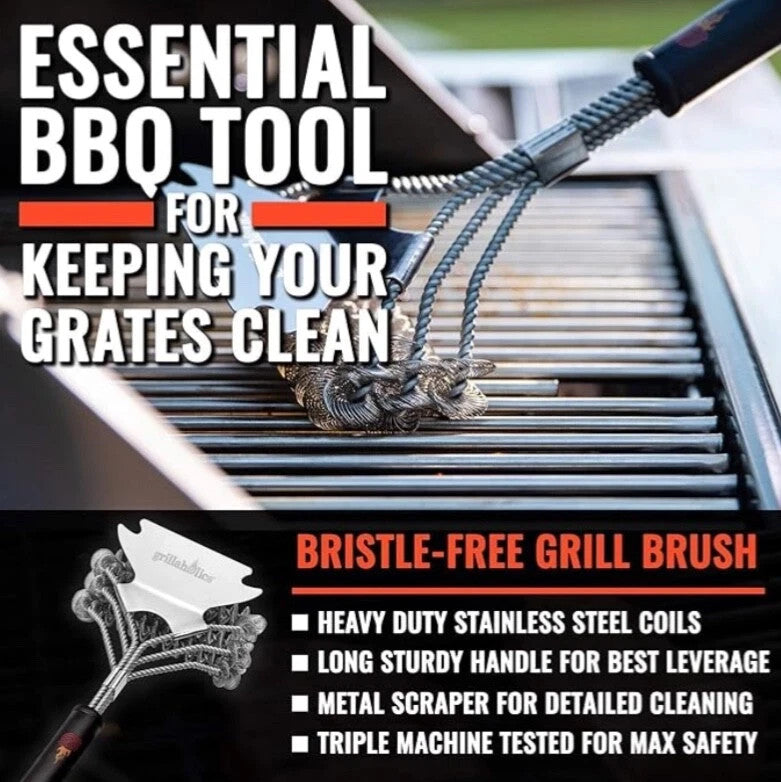 Grillaholics BBQ Grill Bristle Free Brush Xtra Wide XL Scraper Cleaner UK Seller